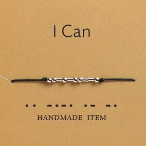 "I CAN" Silver Morse Code Bracelets - Adjustable String, Inspirational